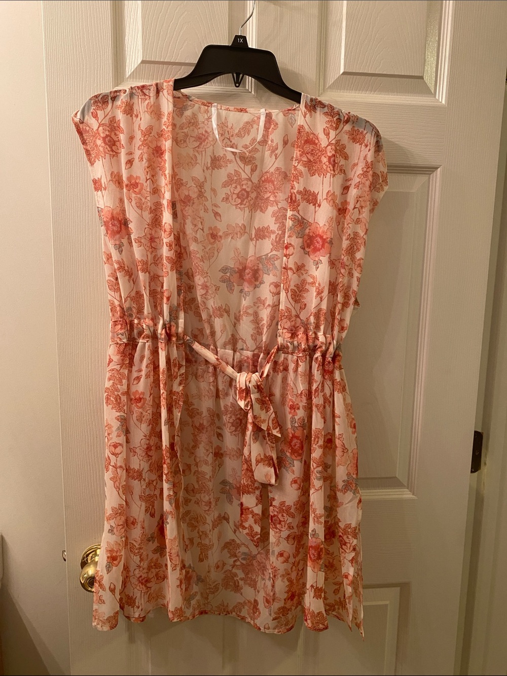 Floral Tie-Waist Sheer Dress - Peach & Cream